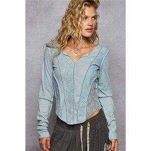 POL Lace Patchwork Long Sleeve T-Shirt